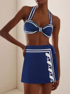 Swimsuits Cover-Ups Blue Sexy Lace Up Backless Two-Tone Swimsuit Set