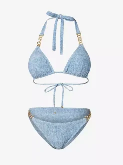 Swimsuits Cover-Ups Set Blue Sexy Lace Up Backless Halter Swimsuit