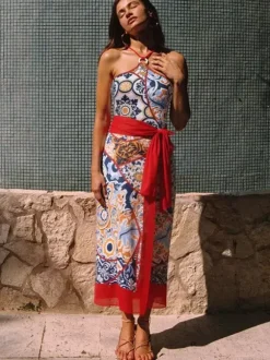 Swimsuits Cover-Ups Set Red Sexy Lace Up Backless Floral Print V-Neck Swimsuit