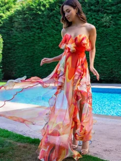 Swimsuits Cover-Ups Swimsuit Set Blue Chic Ruffles Straps Neck