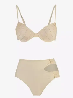 Swimsuits Cover-Ups Set Apricot Chic Ruffles Straps Neck Sleeveless Set