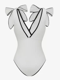 Swimsuits & Cover-Ups Women's Clothing Swimsuit Set White Sexy Bows V-Neck Sleeveless