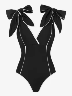 Swimsuits & Cover-Ups Women's Clothing Swimsuit Set White Sexy Bows V-Neck Sleeveless