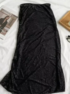 Swimsuit Set Black Sexy Lace U-Neck Sleeveless Bra T-back Long Skirt Sets