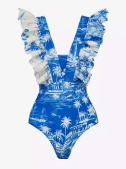 Swimsuit Set Blue Sexy Ruffles Asymmetrical