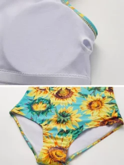Swimsuit Set Yellow Sexy Asymmetrical Floral Print Asymmetrical Neck