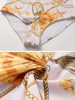 Swimsuits Set Yellow Sexy Draped V-Neck Long Sleeves Puff Sleeves