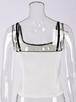 Tanks Black Cami Top Square Neck Pleated Casual Women Summer Camis