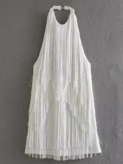 Tassel Fringe Mini Dress With Open Back And Halter Neckline For Party 2026