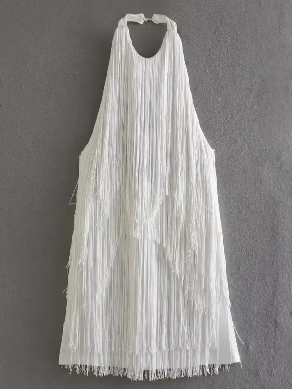 Tassel Fringe Mini Dress With Open Back And Halter Neckline For Party 2026