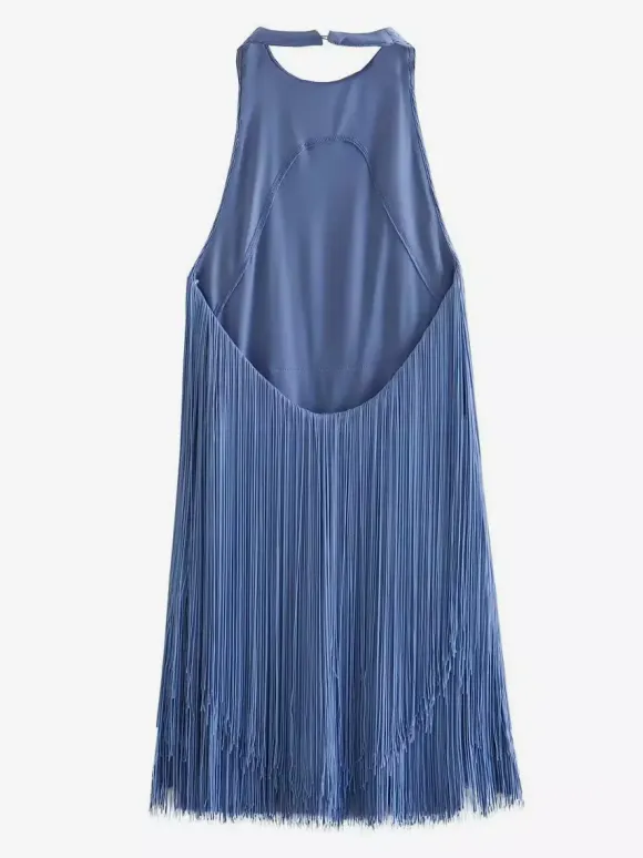 Tassel Fringe Mini Dress With Open Back And Halter Neckline For Party 2026