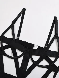 Teddies Lingerie For Women Black Piping Irregular Sexy Teddies
