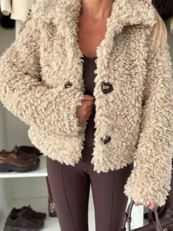 Teddy Fleece Jacket Curly Faux Fur Button Up Coat For Women 2026