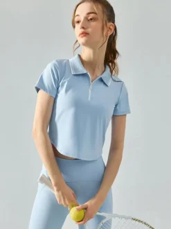 Tennis Polo Top Two-Tone Short Sleeves Activewear For Women