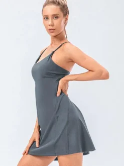 Tennis Strappy Dress Jewel Neck Backless Activewear For Women