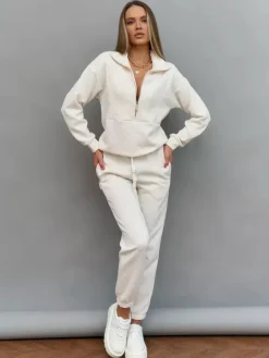 Textured Half-Zip Sweater And Joggers Set For Women 2026