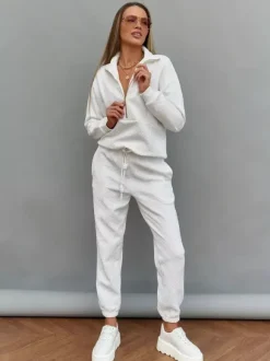 Textured Half-Zip Sweater And Joggers Set For Women 2026