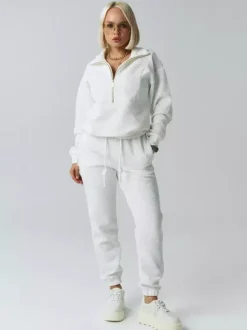 Textured Half-Zip Sweater And Joggers Set For Women 2026