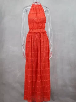 Textured Halter Neck Crop Top And Long Skirt 2 Piece Co-ord Set For Beach 2026