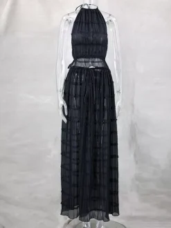 Textured Halter Neck Crop Top And Long Skirt 2 Piece Co-ord Set For Beach 2026