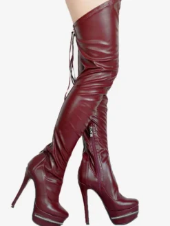 Thigh High Boots High Heel Women's Black Leather back zipper Sexy boots over the knee Party Shoes