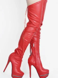 Thigh High Boots High Heel Women's Black Leather back zipper Sexy boots over the knee Party Shoes