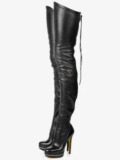 Thigh High Boots High Heel Women's Black Leather back zipper Sexy boots over the knee Party Shoes