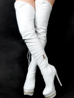 Thigh High Boots High Heel Women's Black Leather back zipper Sexy boots over the knee Party Shoes