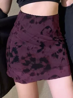 Tie Dye Mesh Mini Skirt For Women - Grunge Y2K Lettuce Hem Bodycon Skirt - Summer Club Festival 2026