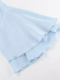 Tiered Ruffle Light Blue Women Blouse - Elegant High Neck Bell Sleeve Top - Boho Chic Beach Wear 2026
