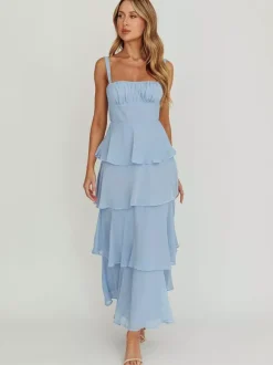Tiered Ruffle Maxi Slip Dress For Women - Fairycore Square Neck Tie Back A Line Gown - Summer Beach Wedding Guest 2026