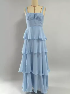 Tiered Ruffle Maxi Slip Dress For Women - Fairycore Square Neck Tie Back A Line Gown - Summer Beach Wedding Guest 2026