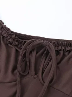 Tiered Ruffle Dress For Women - Coffee Brown Off Shoulder Long Sleeve Balletcore Mini Dress - Spring Birthday Party 2026
