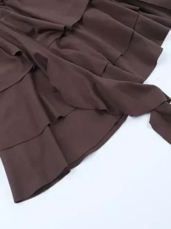 Tiered Ruffle Dress For Women - Coffee Brown Off Shoulder Long Sleeve Balletcore Mini Dress - Spring Birthday Party 2026