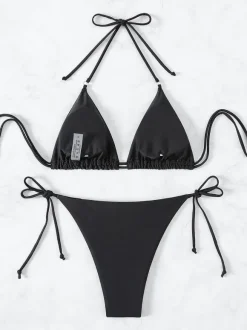 Triangle Bikinis Ultra Spaghetti Straps Halter Polka Dot Beach Swimsuits