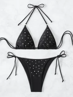 Triangle Bikinis Ultra Spaghetti Straps Halter Polka Dot Beach Swimsuits