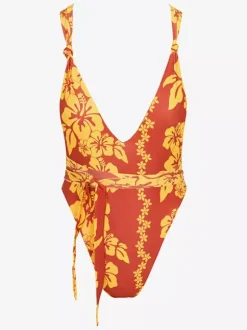 Tropical Floral One Piece Swimsuit For Women - Print Deep V Neck High Cut Monokini - Summer Beach Vacation 2026
