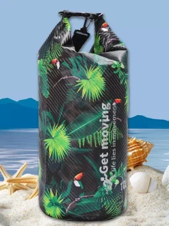 Tropical Floral Print Carbon Fiber Waterproof Roll Top Dry Bag