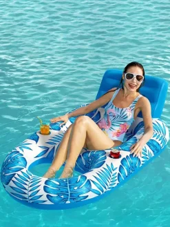 Tropical Leaf Print Inflatable Pool Float With Cup Holders 2026