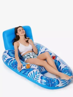 Tropical Leaf Print Inflatable Pool Float With Cup Holders 2026