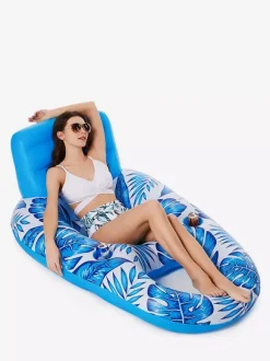 Tropical Leaf Print Inflatable Pool Float With Cup Holders 2026