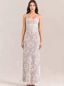 Trumpet Dress Lace-up Cutout Floral Embroidery Long Sleeves Prom Dresses