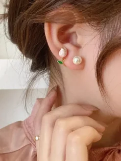 Tulip Flowers And Pearl Earrings For Women 2026