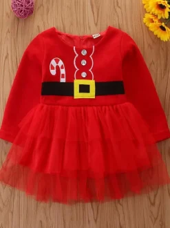 Tunic Dress For Christmas Red Polyester Fiber Christmas Holidays Party Dress