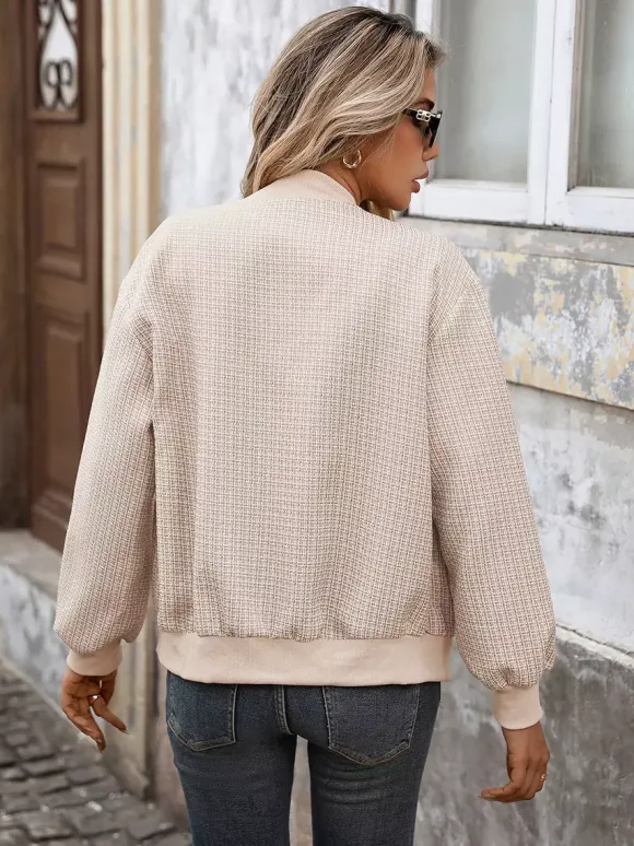 Tweed Bomber Jacket Casual Outwear For Women 2026