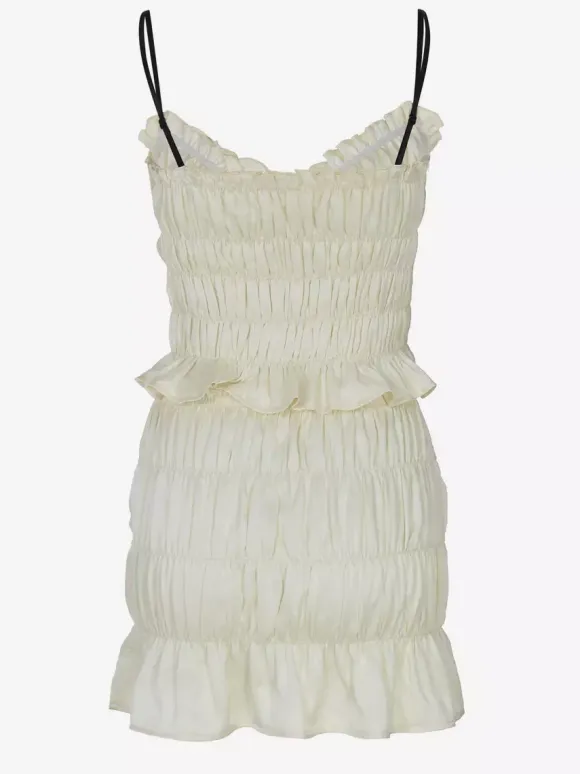 Two Piece Sets Apricot Chic Pleated Resort Wear Straps Neck Layered Sleeveless Skirt Set