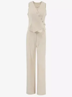 Two Piece Sets Apricot Daily Casual V-Neck Sleeveless Top Pant Set