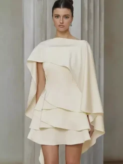 Two Piece Sets Apricot Satin Fabric Elegant Cloak Skirt Set