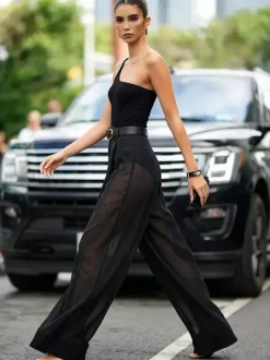 Two Piece Sets Backless Black Chic Street Wear Sash Polyester Long Sleeves Outfits