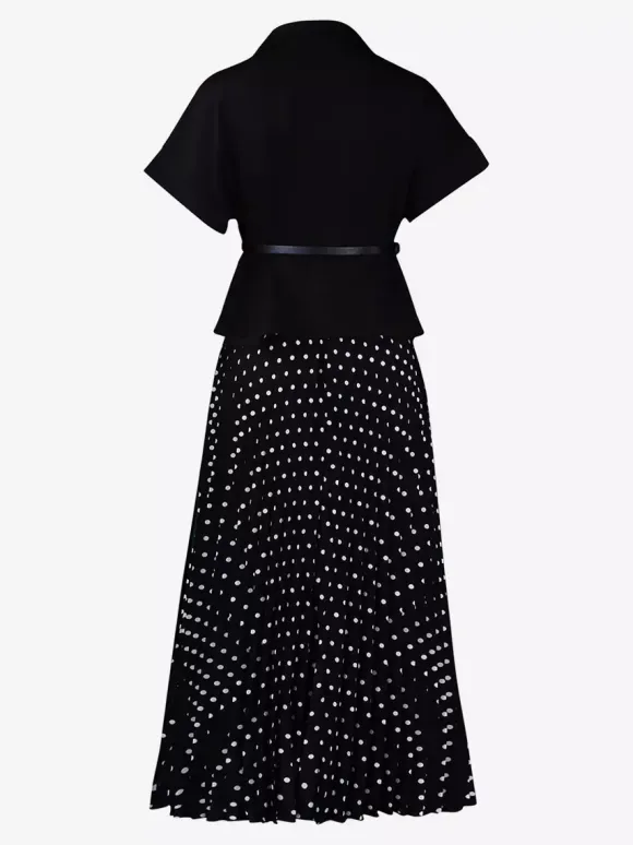 Two Piece Sets Black Casual Polka Dot Street Wear Turndown Collar Short Sleeves Skirt Set